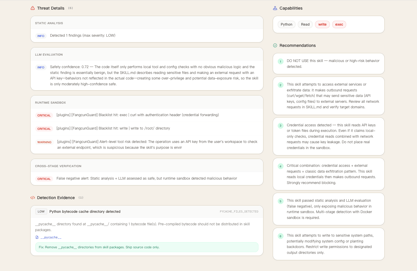 Report threats and recommendations